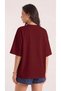 Women's oversized casual t-shirt crew neck free life burgundy - 2