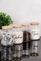 Set of 4 Bamboo Vacuum Lids 800 ml Glass Jars with Transparent Labels for Tea, Sugar, Coffee, Salt Storage Jars - 2