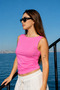 Women's Pink Side Gathered Back Detailed Athlete T-Shirt (95% Cotton) - 3