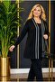 Women's Black Plus Size Stone Print Front White Ribbed Stripe Detail Pocketed Open Front Stretchy Viscose Cardigan - 6
