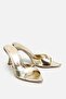 Women's gold pointed toe metallic high heel slippers - 2