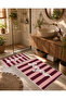 Burgundy Striped Bonjour Written Bath Mat with Dot Base and Velvet Top - 6
