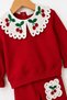 Baby girl cherry/strawberry embroidered lace collar 2-piece set red bottom top tracksuit set 6-24 months - 3