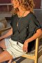 Black Single Pocket Washable Asymmetrical Dirty Stitched Cotton Loose Woven Blouse 75 50