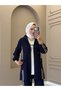 Women's 3-Piece Double Crepe Set Zipper Long Jacket T-Shirt and Wide Leg Pants N-05525 _ Navy Blue - 2