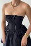 Women's Poplin Fabric Strapless Corset Detailed Ruched Mini Puffy Dress - 7