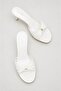 Women's White Gold Buckle Short Heeled Slippers - 4
