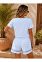 Women's Elegant Guipure Embroidered V-Neck Blouse and Shorts Two-Piece Set - 3