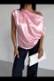 Women's Pink One-Shoulder Asymmetrical Cut Satin Blouse Hzl26W-Fry121171