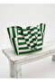 Premium Green Striped Fabric Women's Shoulder Bag with Pockets - Waterproof Fabric - 3