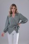 Women's Stone-Colored Double-Breasted Side-Tie Satin Blouse Shirt - 8
