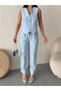 Women's 4 Button Vest Pants Stylish Blazer Suit - 3