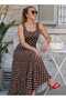 Buketli̇ Women's Square Collar Large Polka Dot Hem Flared Straps Combed Cotton Long Dress - 6