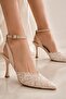 Fresco Lace Embroidery Detailed Ankle Strap Thin Heeled Women's Shoes - 5