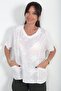 Women's Italian Linen V-Neck Floral Embroidery Oversize Cotton Blouse - 3