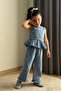 Girl's embroidered blue outfit set - 2