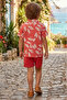 Boy's Leaf Patterned Shorts Set – Wrinkled Fabric 3-9 Years I Holiday Combination I Comfortable Fit I Boy's Set - 3