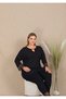 Black Color 11427 Women's Long Sleeve Plus Size Mom Pajama Set - 2