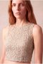 Women's Beige Lace Slim Fit Crew Neck Sleeveless Crop Blouse Ema - 4