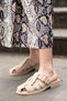 700 Genuine Suede Leather Caged Strap Low Heeled Ultra Light Comfortable Women's Slippers Beige - 5