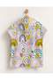Rainbow Patterned Beige Children's Poncho Towel Hooded Sea Beach Pool Poncho - 2