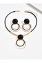 Gold Tone Geometric Pendant Necklace and Earrings Set - 3