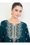 Navy Blue Border Print Long Sleeve Jalabiya - 4
