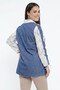 Women's Abstract Patterned Denim Trim Adjustable Sleeve Seersucker Plus Size Shirt - 4