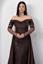 Strpalez Collar Satin Shawl Detail Beaded Dress Ecr5879 - 2