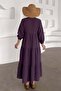 Batwing Sleeve Detailed Muslin Casual Dress Mürdüm 9330-E - 6