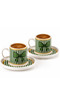 2-Piece Ribbon Patterned Porcelain Turkish Coffee Cup Set with Bow Detail - Green - 2