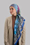 Cobalt Blue Large Size Scarf Italian Stitched Cut Fiber Patterned 202212_24 - 2