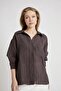 Women's Brown 3096 Glitter Striped Oversize Long Sleeve Shirt