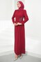 Burgundy Draped Crepe Evening Dress with Stone Waistband - 4