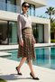 Women's Midi Asymmetrical Skirt with Hem Detail, High Waist, Plaid Pattern, Flexible Knitted, L, Daily Casual, Modern