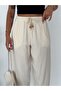 Women's Muslin Fabric Elastic Waist Lace-Up Capri Pants - 4