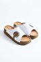 Onas Women's Genuine Leather Slippers with Side Moon Buckle, White Skin