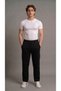 Men's Black Pique Fabric Loose Fit Baggy Pocketed Lace-Up Trousers - 4