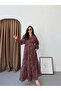 Burgundy Shawl Patterned Buttoned Wide-Fit Dress Model