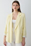 Women's Yellow Striped Lined Blazer Jacket with Sleeve Detail - 3