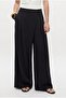 Women's Harper Elastic Waist Woven Modal Design Black Wide Leg Pants - 4