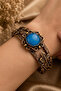 Women's Blue Stone Copper Bracelet with Leaf Figure, Authentic Design, Adjustable Stylish Bracelet - 2