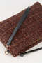 Women's Bellis Tweet Fabric Bitter Brown Lined Faux Leather Wrist Strap Portfolio Handbag and Clutch Bag