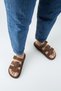 Borde Women's Genuine Leather Scarf and Buckle Nubuck Brown Slippers - 7
