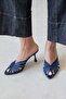 Prague Women's Heeled Satin Sandals Navy Blue - 2