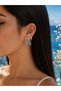 Silver Women's Earrings with Blue Zircon Stone and Evil Eye Detail, Suitable for Daily Use