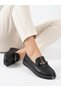 Women's Black Genuine Leather Soft Leather Summer Shoes with Stone Accessory Detail - 2