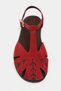 Majes Red Suede Leather Embroidery Detail Flat Sole Women's Sandals - 5