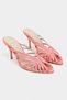 Judith Salmon Satin Open Toe Detailed Caged Women's Heeled Slippers - 4