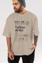 Tattoo Artist Oversize Front Printed Beige T-Shirt 100% Cotton Streetwear Premium Comfortable Fit - 6